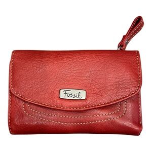 Fossil Red Leather 12 Slot Card Wallet New